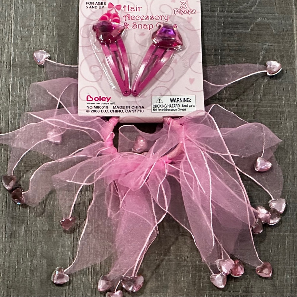💞 New Pink Jeweled Heart Hair Accessory Set
